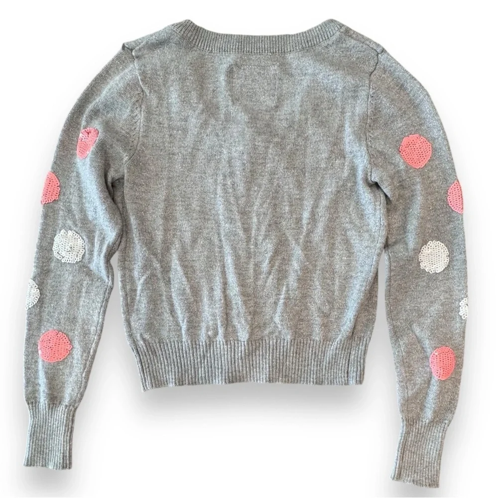 Justice Girls Size 8 Sequin Polka Dot Sparkle Gray Cardigan Sweater